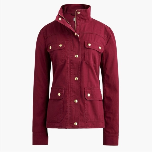 J. Crew women’s Resin Coated red burgundy relaxed boyfriend field jacket‎ size S - Picture 1 of 5